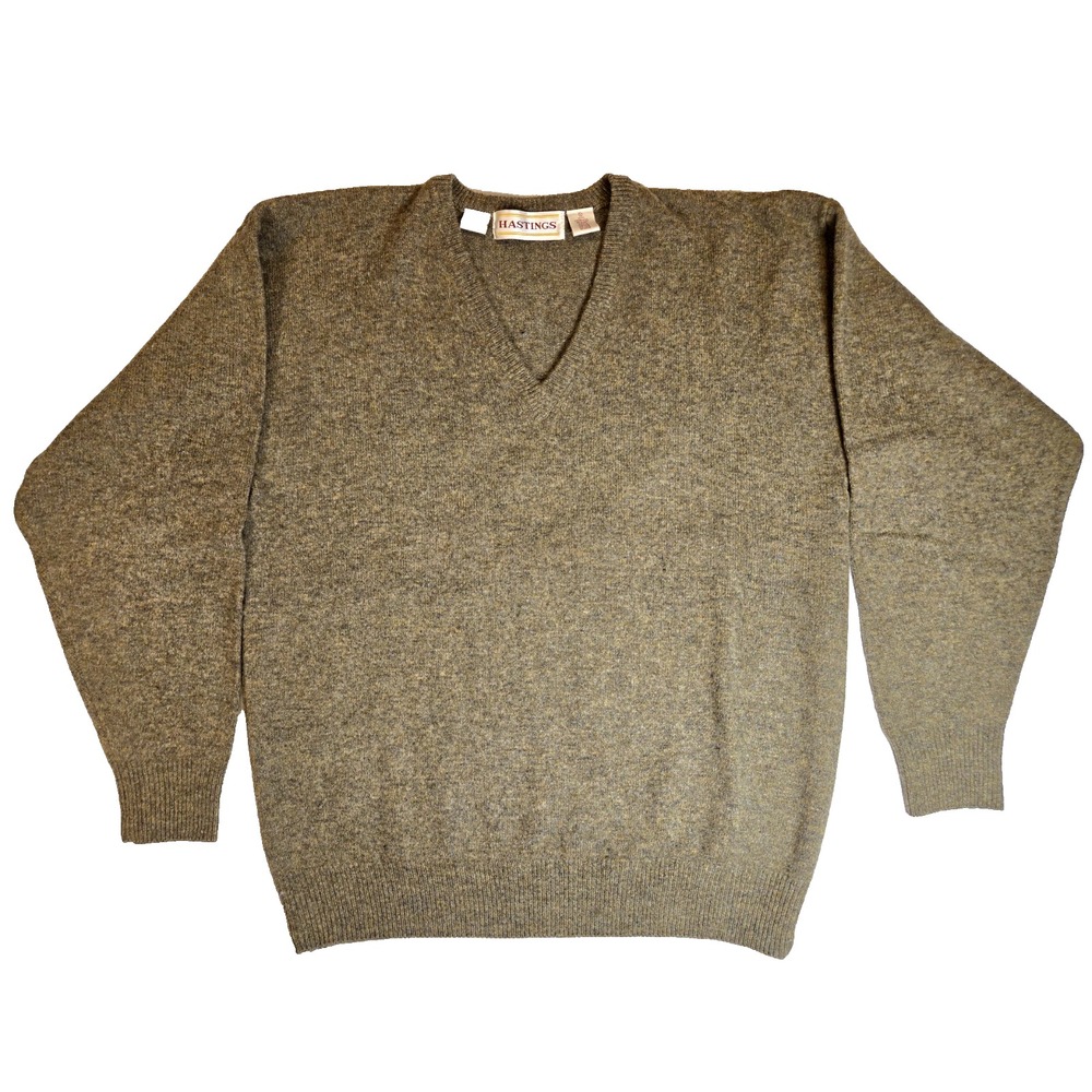 Hastings 100% Lambswool V-Neck Pullover Sweater Men Large Olive/Brown Heather